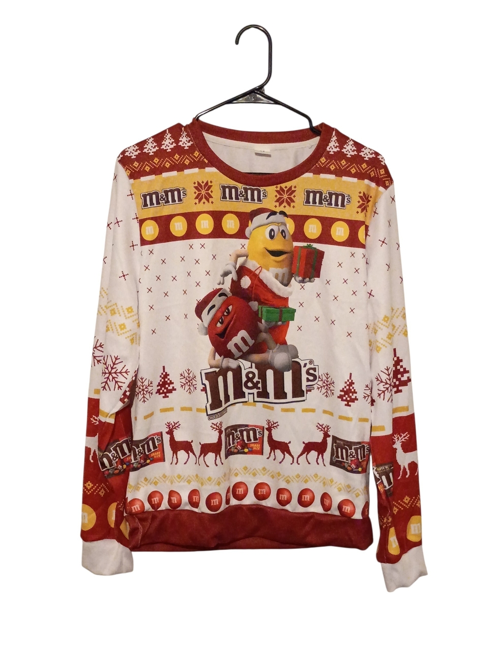 M&M'S Festive Graphic Crewneck Sweater in Red, White & Yellow